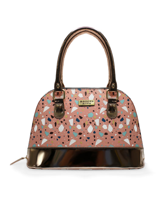 Senora Pink Abstract & Rosegold Faux Leather Women Handbag | Modern Myth