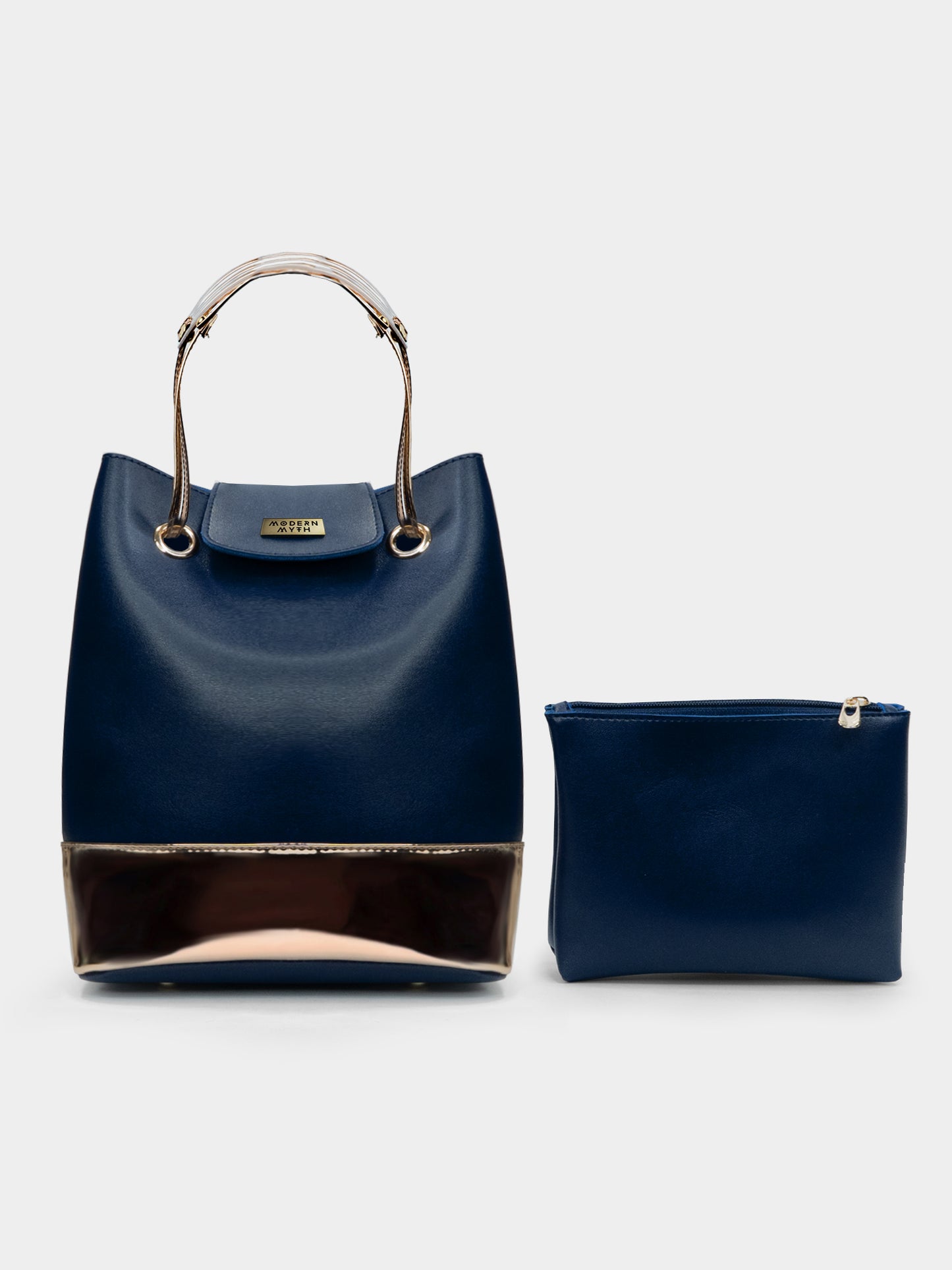 Blue & Rosegold Drawstring Bucket Bag | Modern Myth