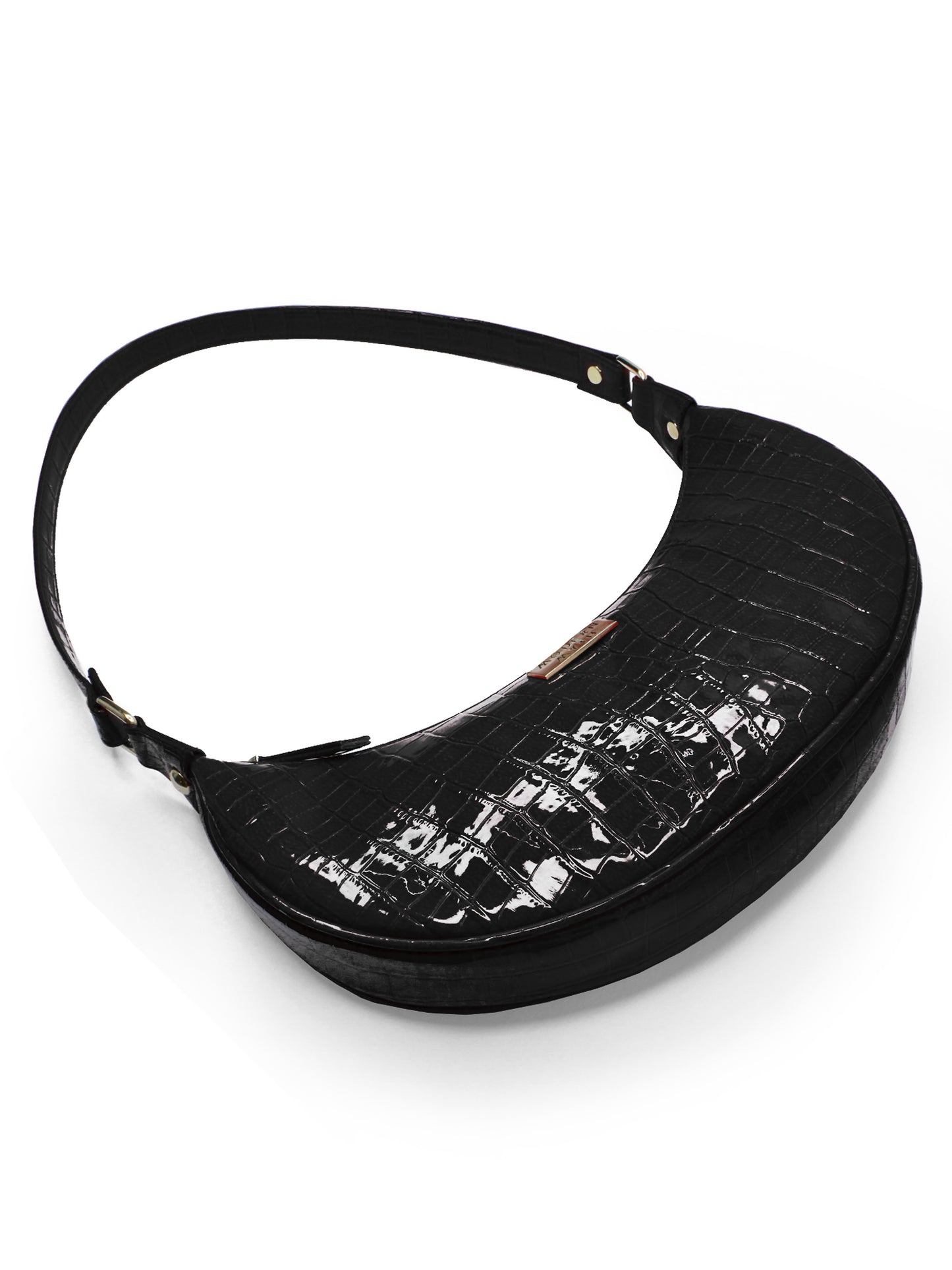Black Croco Half Moon Baguette Shoulder Bag | Modern Myth