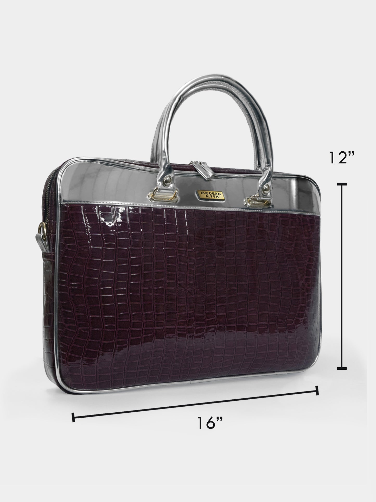 Rich Purple Crocodile Finish & Metallic Silver Laptop Sleeve Bag For Up To 15" Laptop/Macbook | Modern Myth