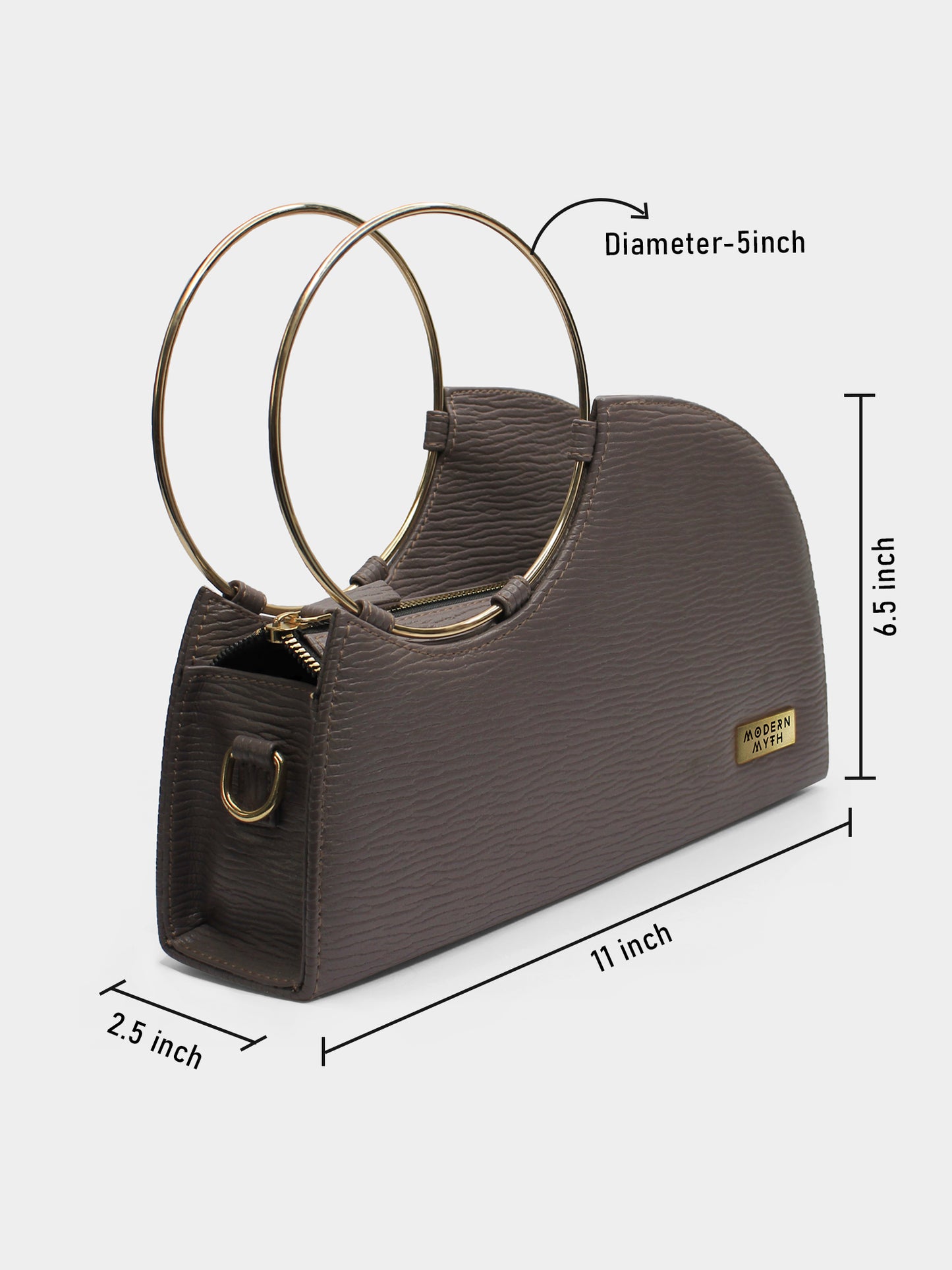 TWILIGHT Grey Ribbed Semi Circle Ring Handbag | Modern Myth