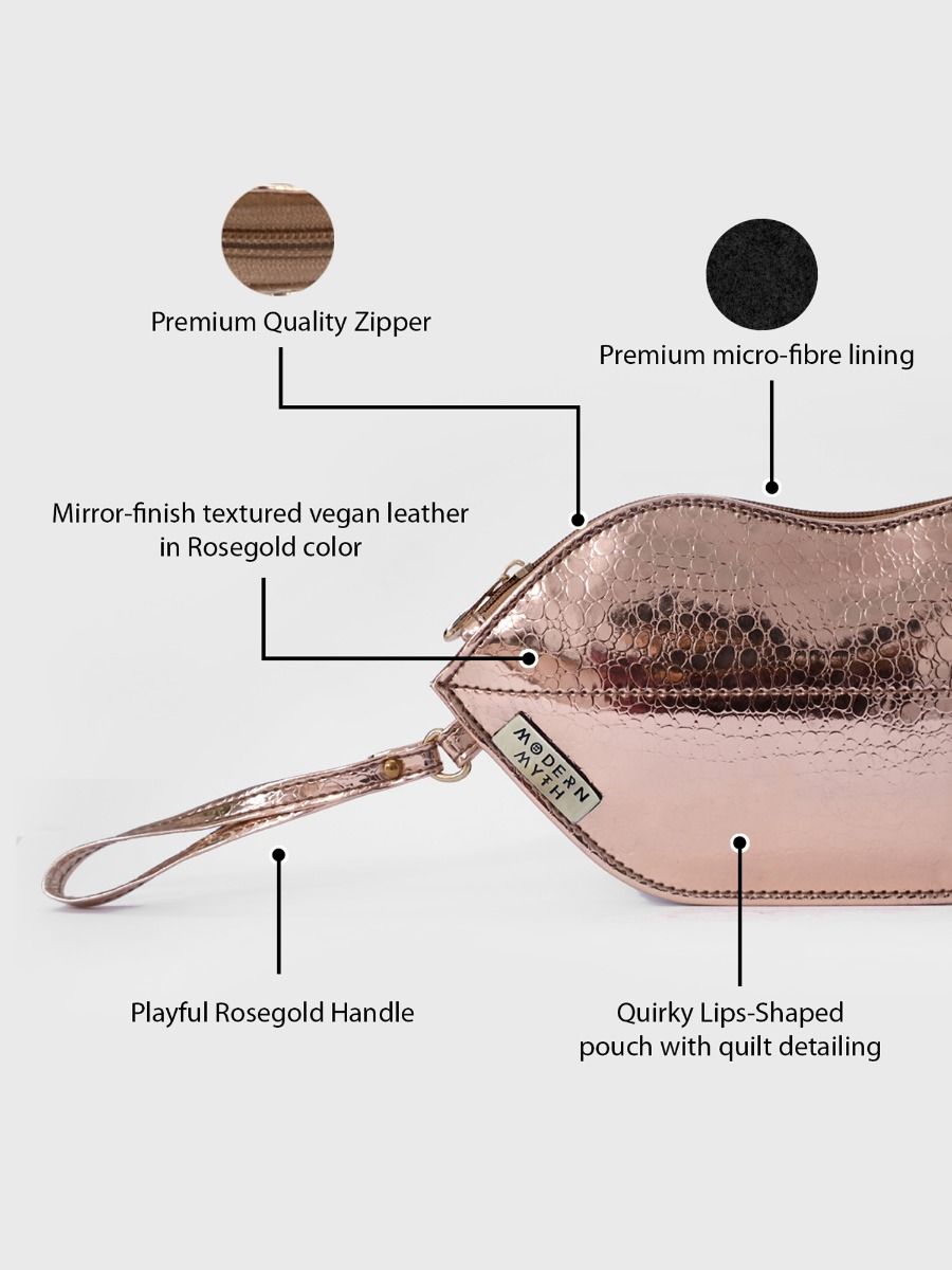 Pebbled Rosegold Lips Shaped Makeup Pouch | Modern Myth