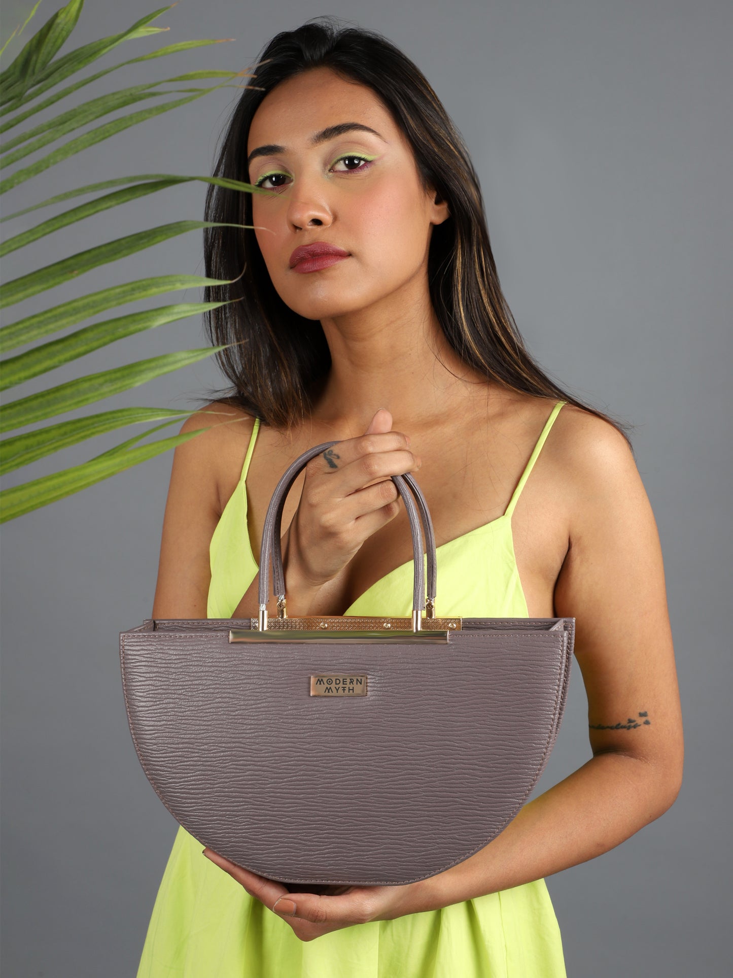 HEMI Grey Ribbed Half Moon Shaped Handbag | Modern Myth
