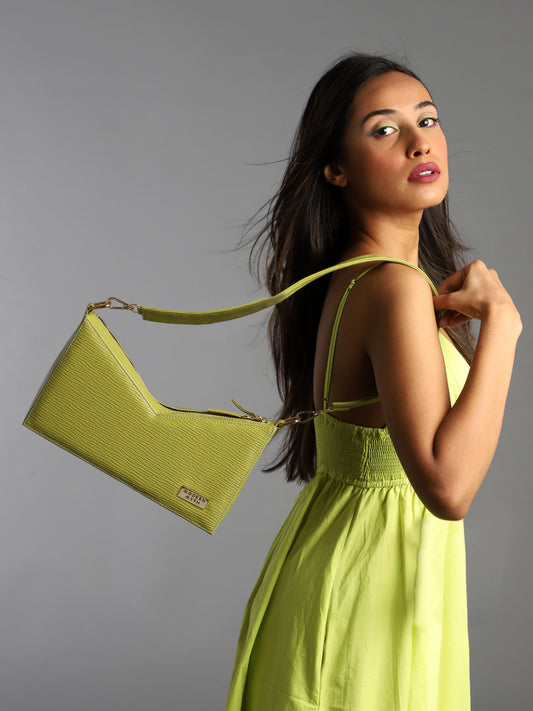 MUSE Lime Green Ribbed Box Shaped Shoulder Bag | Modern Myth