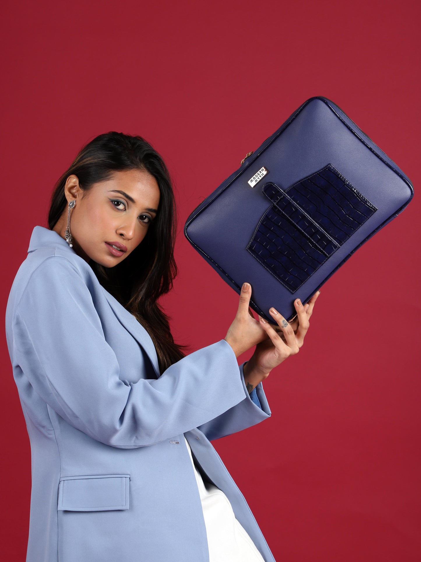 Avril Croco Finish Blue Organiser Cum 13" Laptop Sleeve | Modern Myth