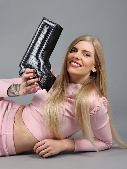 Hands Up! Blue Gun Shaped Sling Clutch Bag | Modern Myth