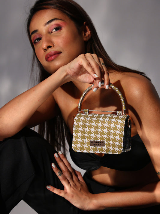 Nano Yellow & White Houndstooth Mini Box Bag | Modern Myth