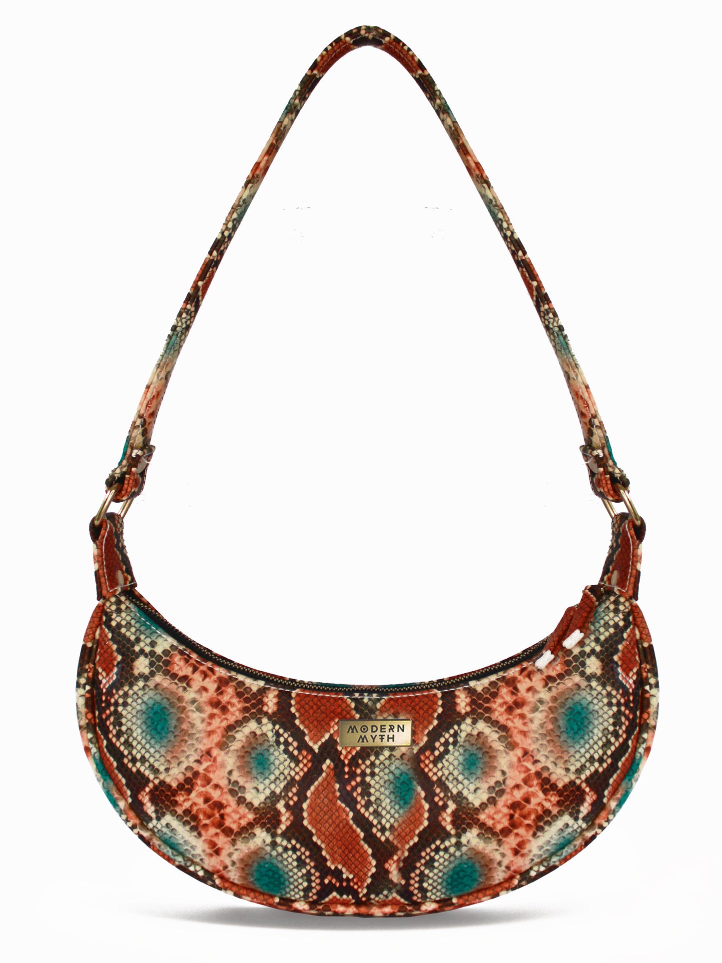 Orange Snake Print Half Moon Baguette Shoulder Bag | Modern Myth