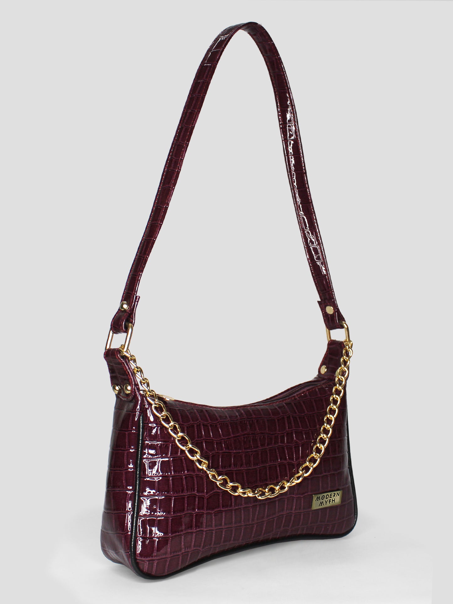 Plum & Black Chunky Chain Mini Shoulder Bag | Modern Myth