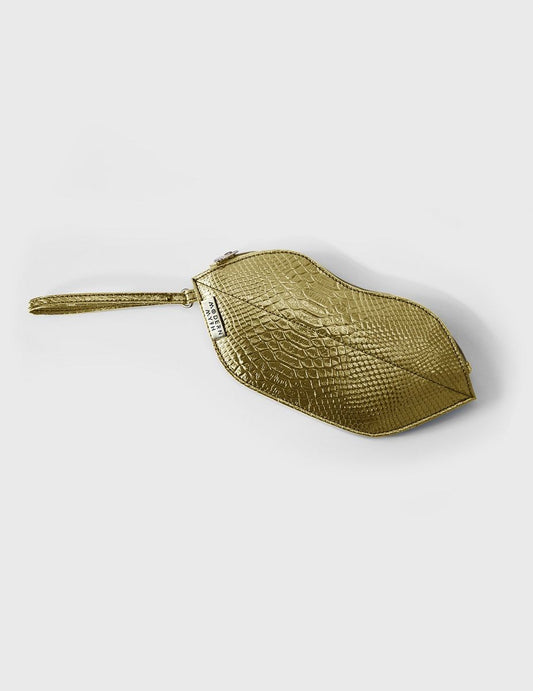 Textured Golden Lips Shaped Metallic Makeup Pouch | Modern Myth