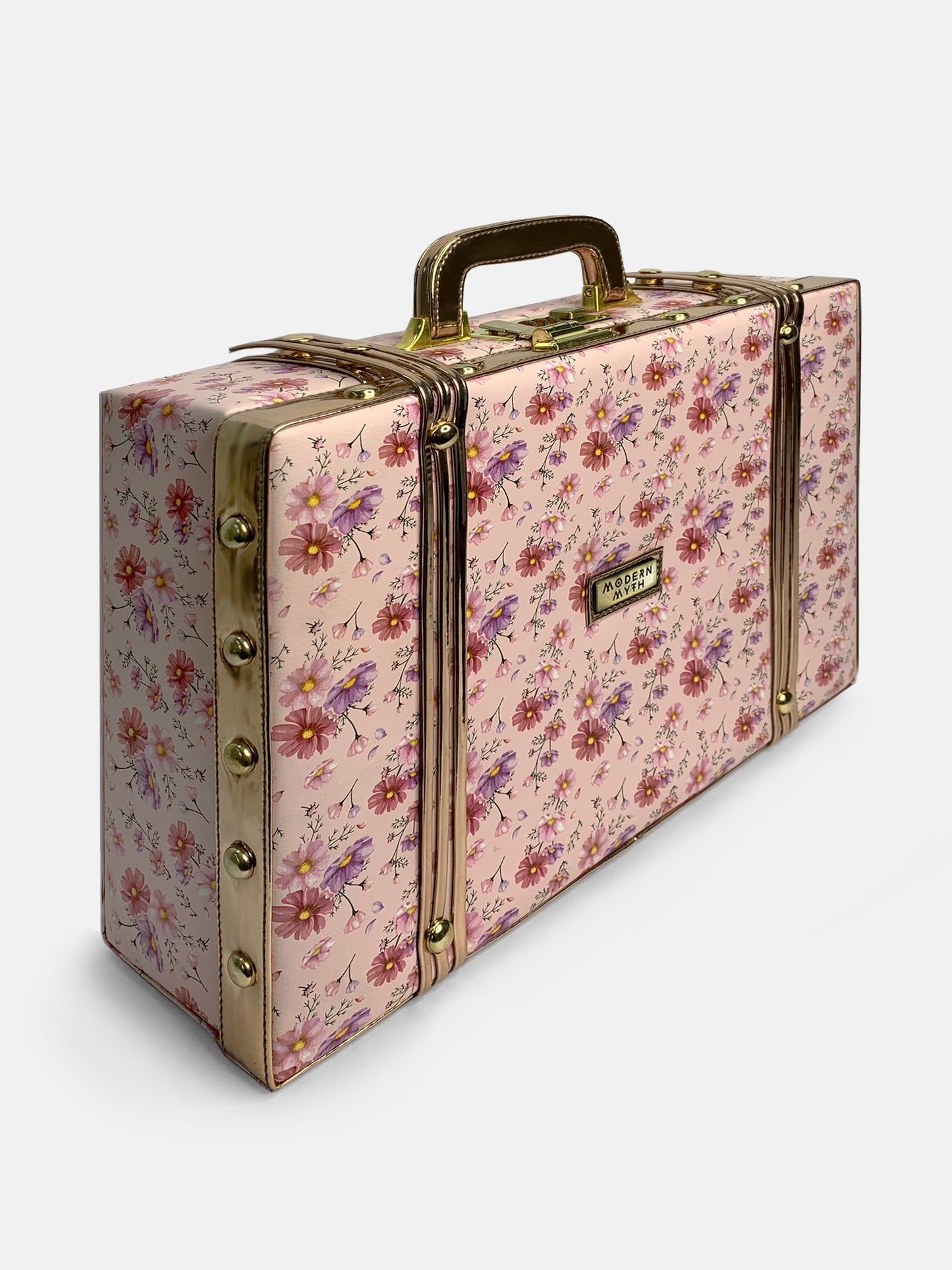 Floral Printed & Rosegold Trunk cum Luggage Bag | Modern Myth