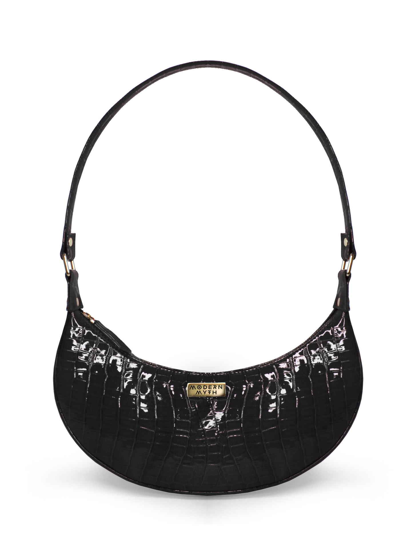 Black Croco Half Moon Baguette Shoulder Bag | Modern Myth