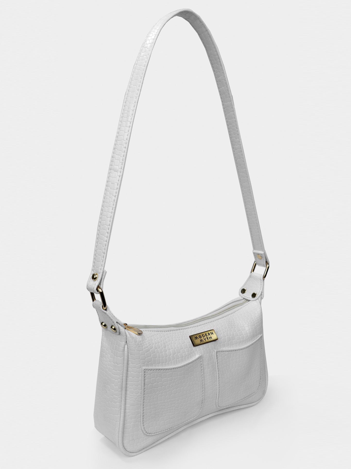 White Retro Shoulder Baguette With Twin Pockets | Modern Myth