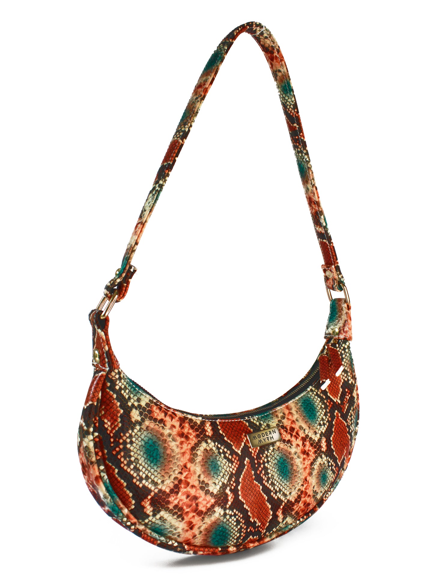 Orange Snake Print Half Moon Baguette Shoulder Bag | Modern Myth