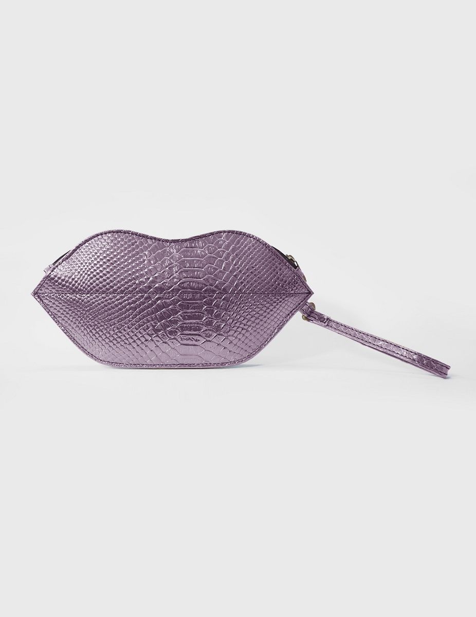 Textured Pink Lips Shaped Metallic Makeup Pouch | Modern Myth
