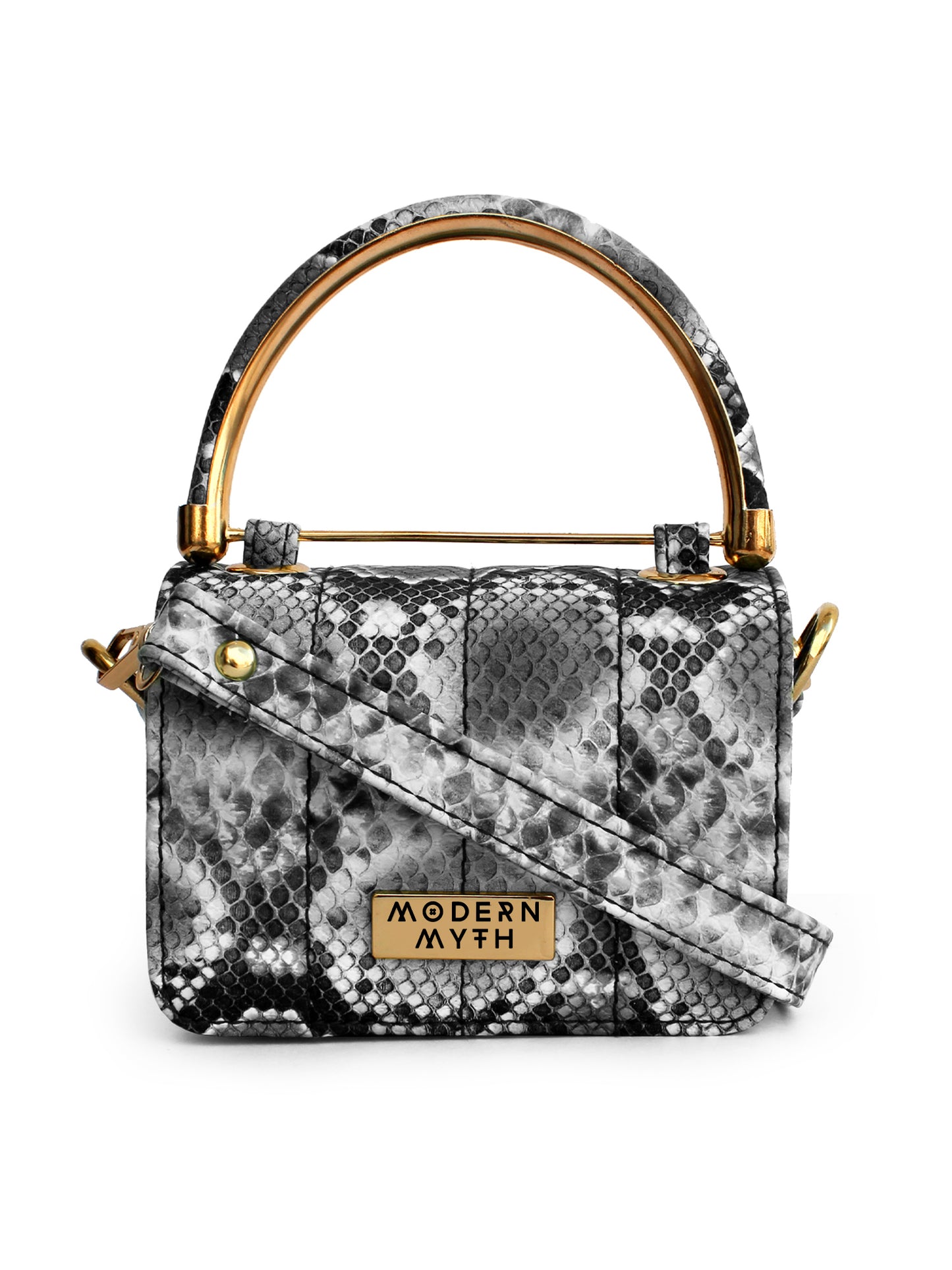 Nano Grey Snake Print Mini Box Bag | Modern Myth