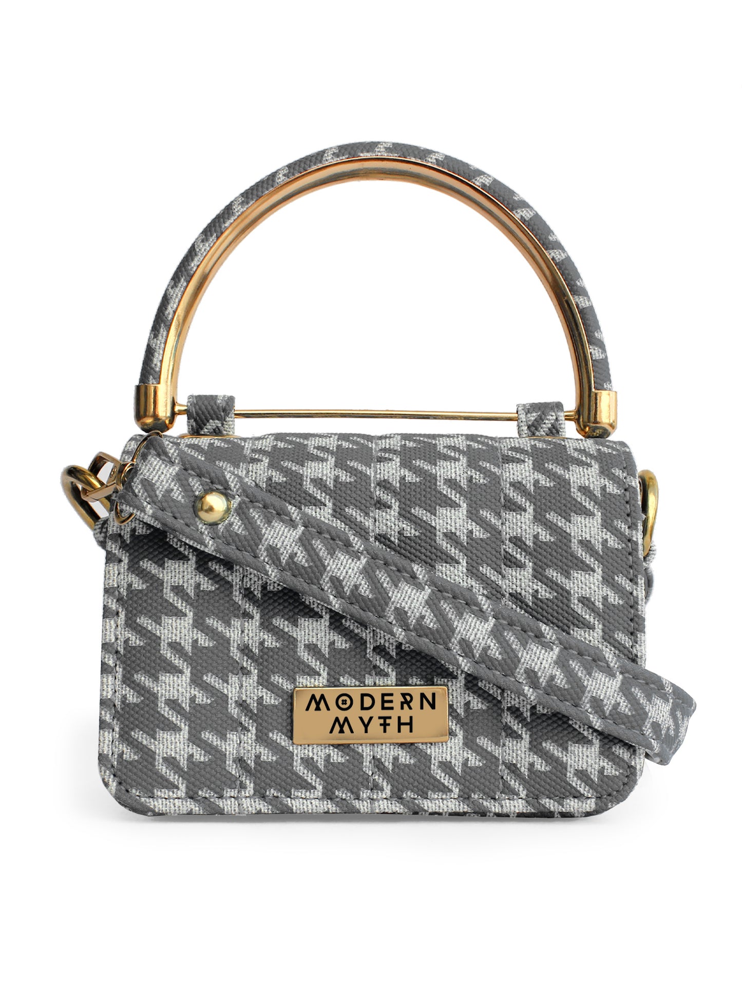 Nano Grey & White Houndstooth Mini Box Bag | Modern Myth