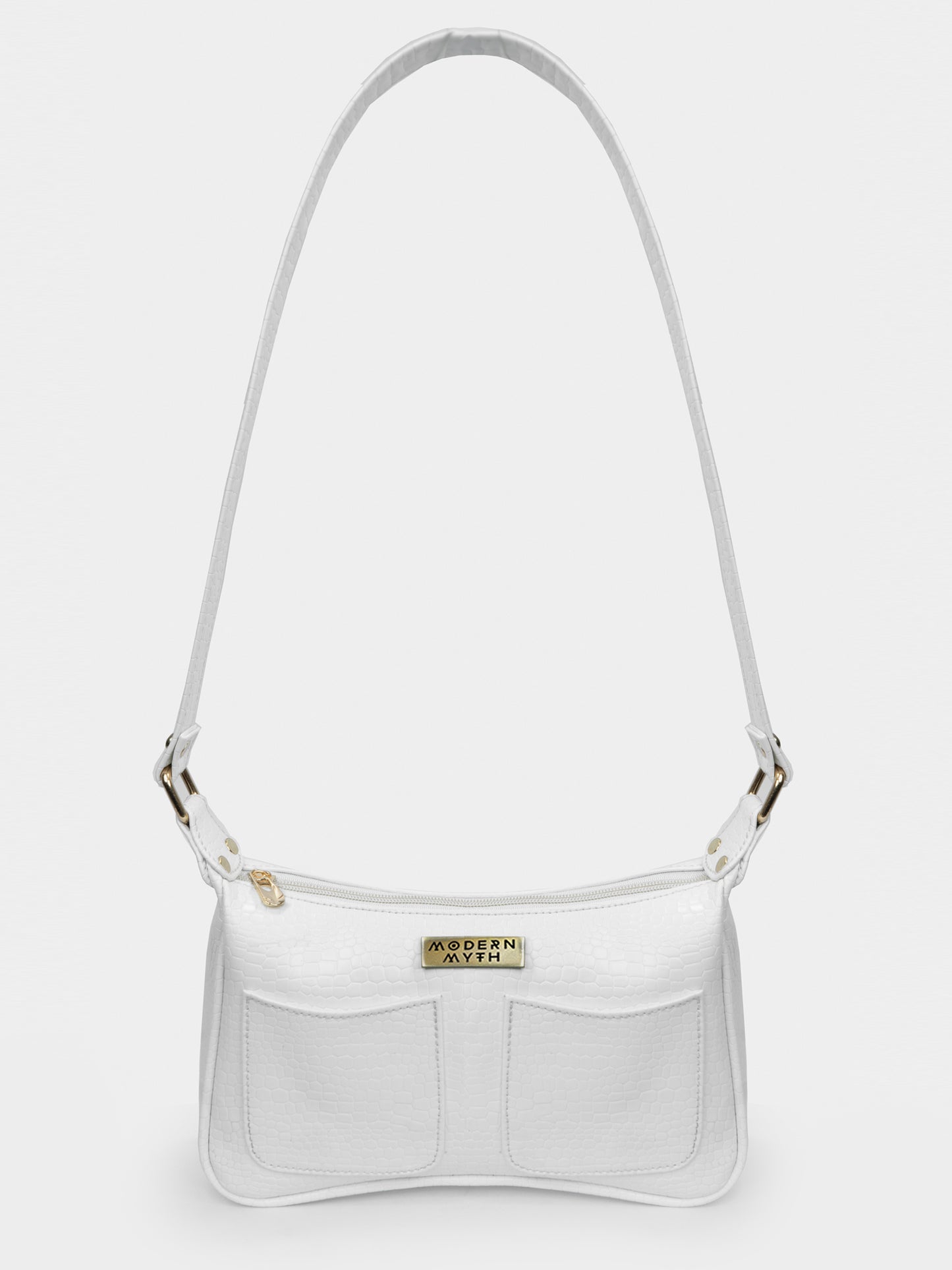 White Retro Shoulder Baguette With Twin Pockets | Modern Myth