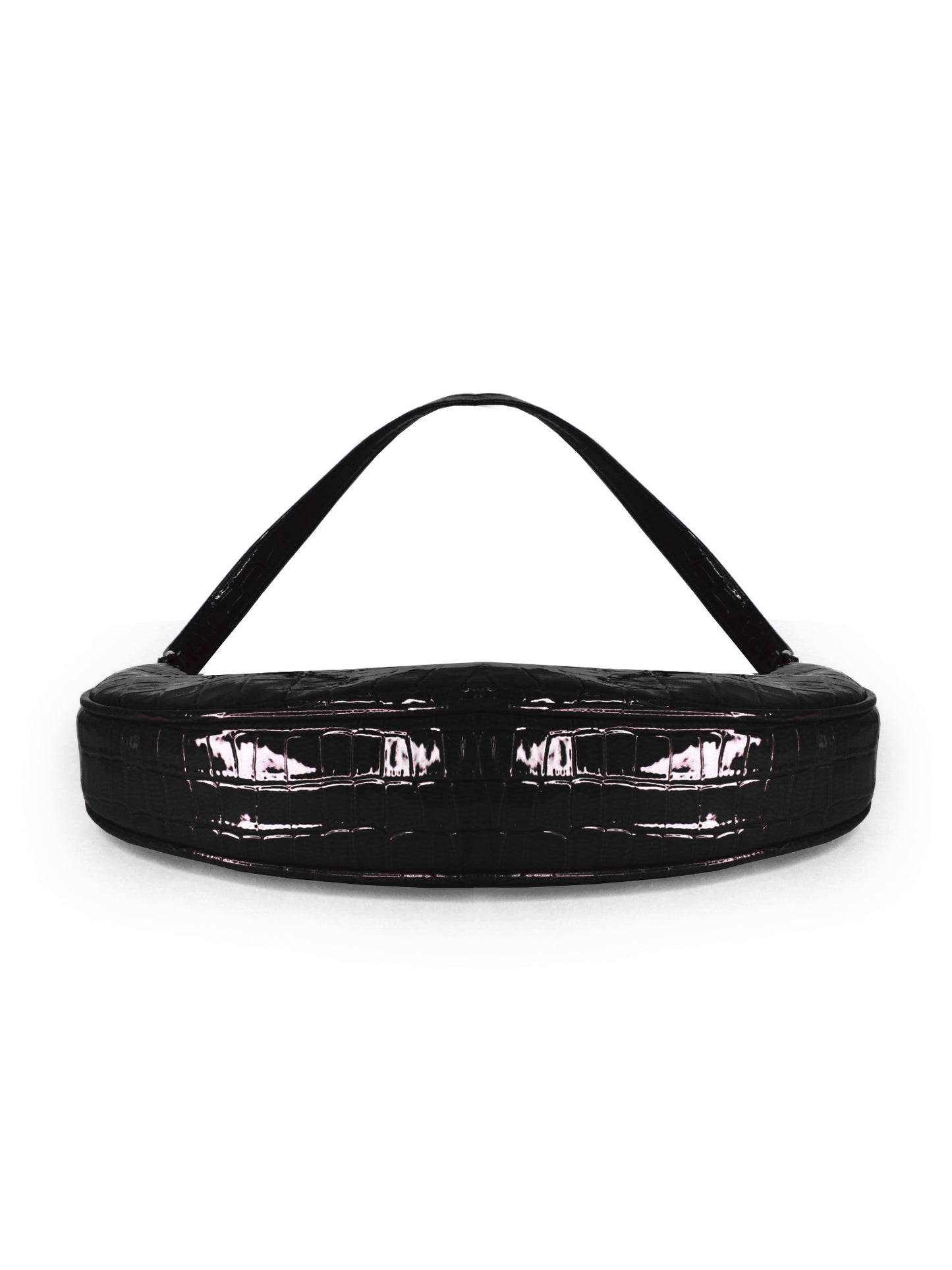 Black Croco Half Moon Baguette Shoulder Bag | Modern Myth