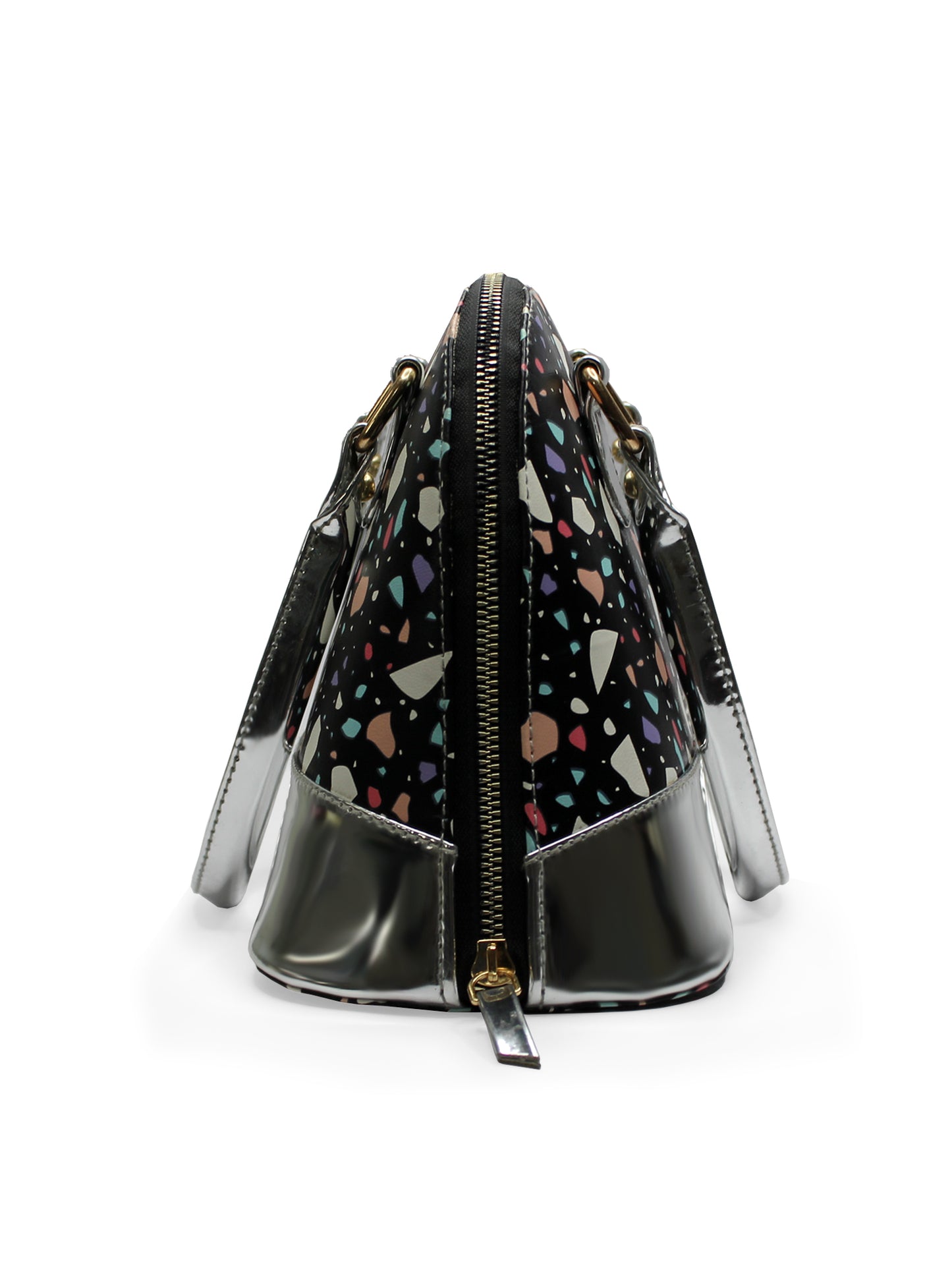 Senora Black Abstract & Silver Faux Leather Women Handbag | Modern Myth