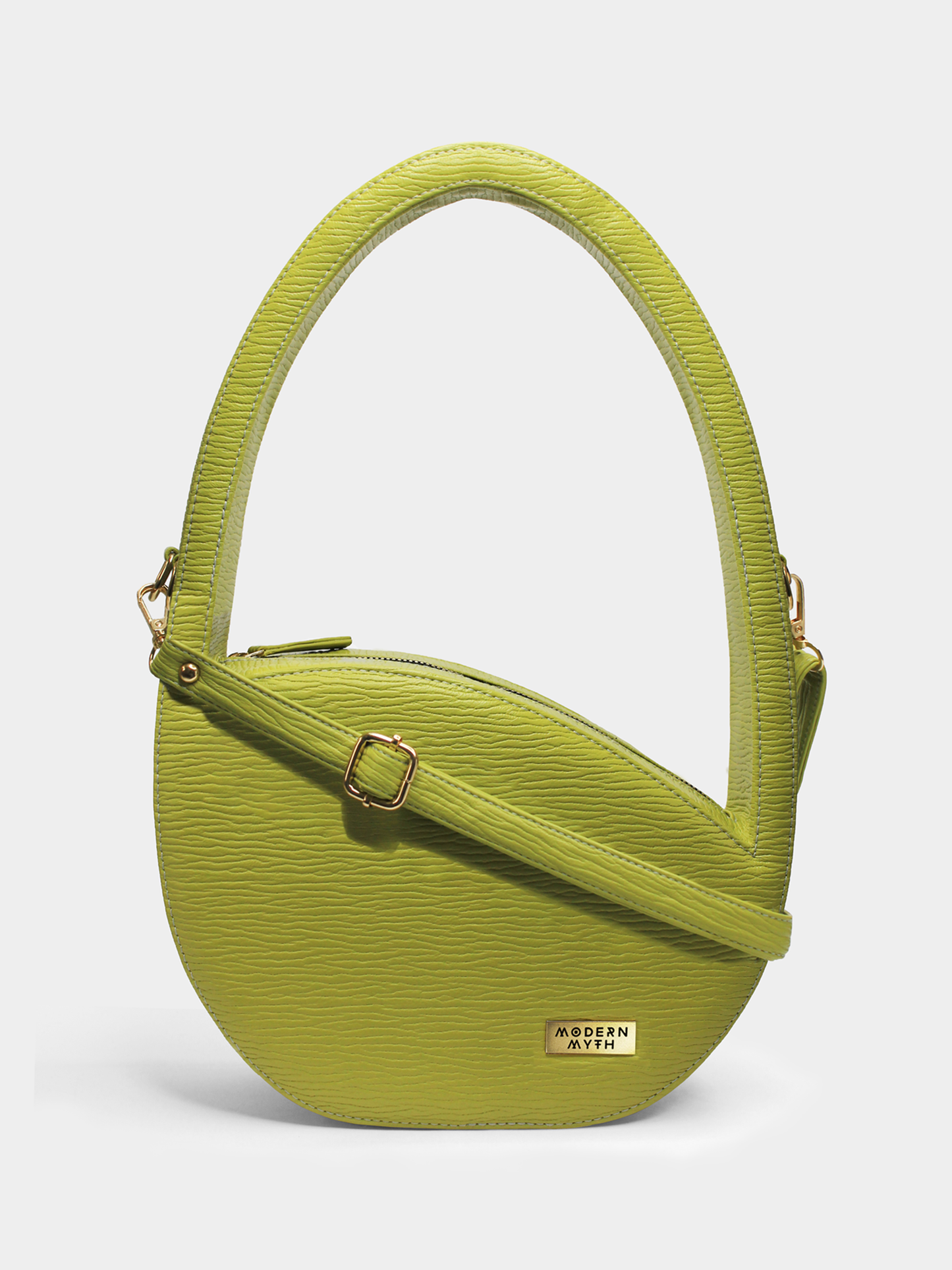 LUNA Lime Green Ribbed Oval Shaped Handbag | Modern Myth