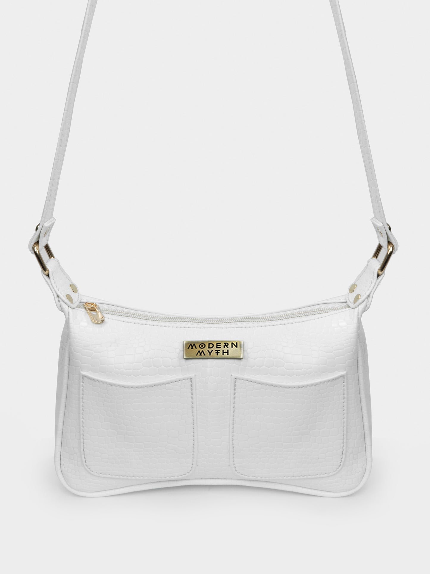 White Retro Shoulder Baguette With Twin Pockets | Modern Myth