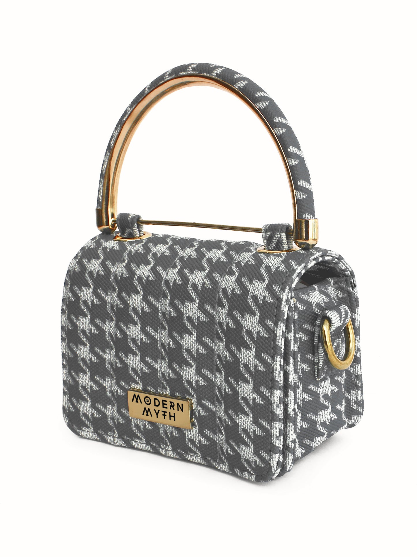 Nano Grey & White Houndstooth Mini Box Bag | Modern Myth