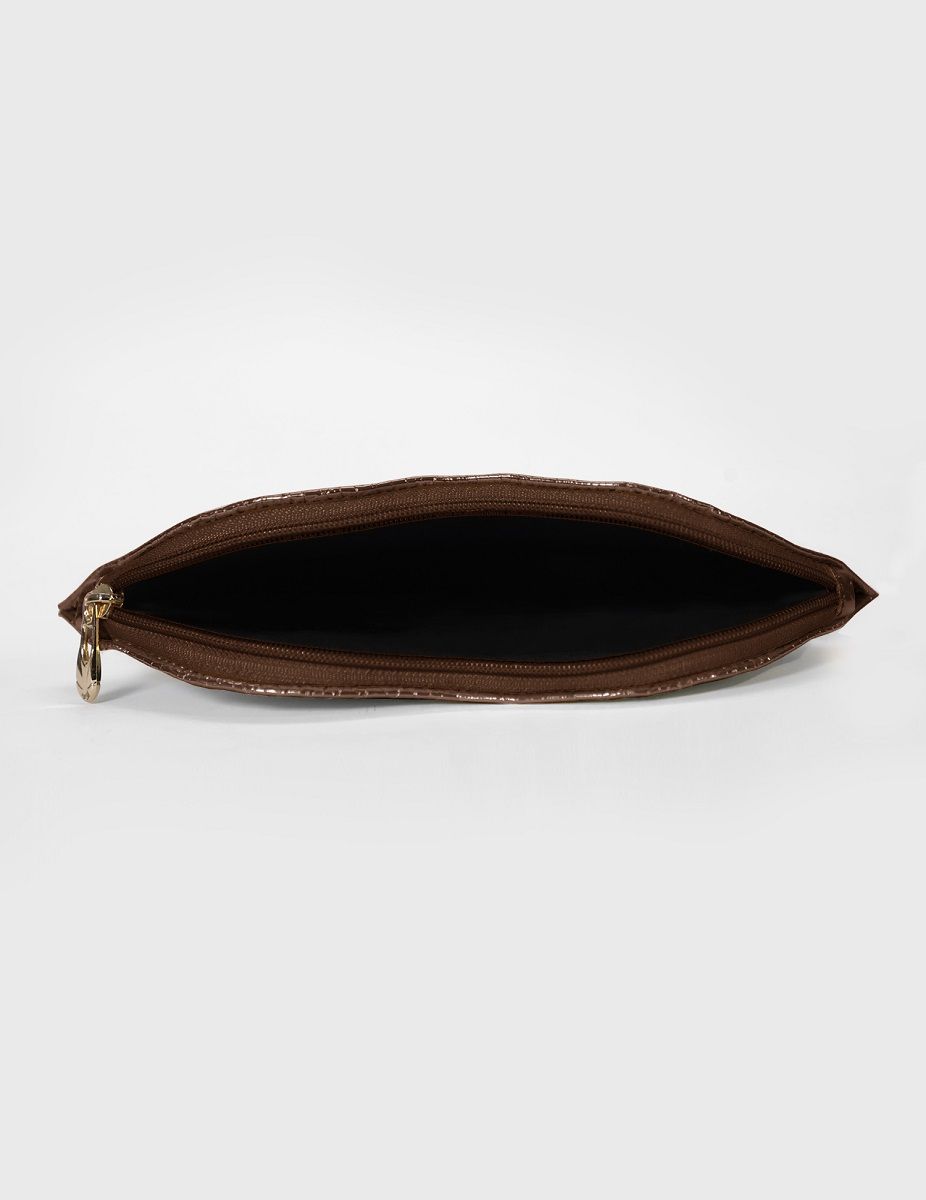 Textured Bronze Lips Shaped Metallic Makeup Pouch | Modern Myth