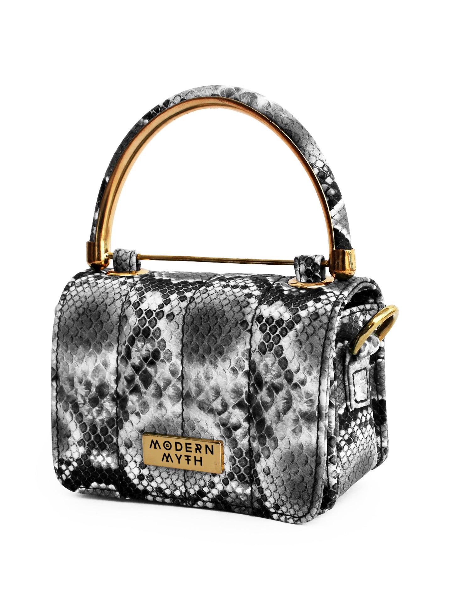 Nano Grey Snake Print Mini Box Bag | Modern Myth