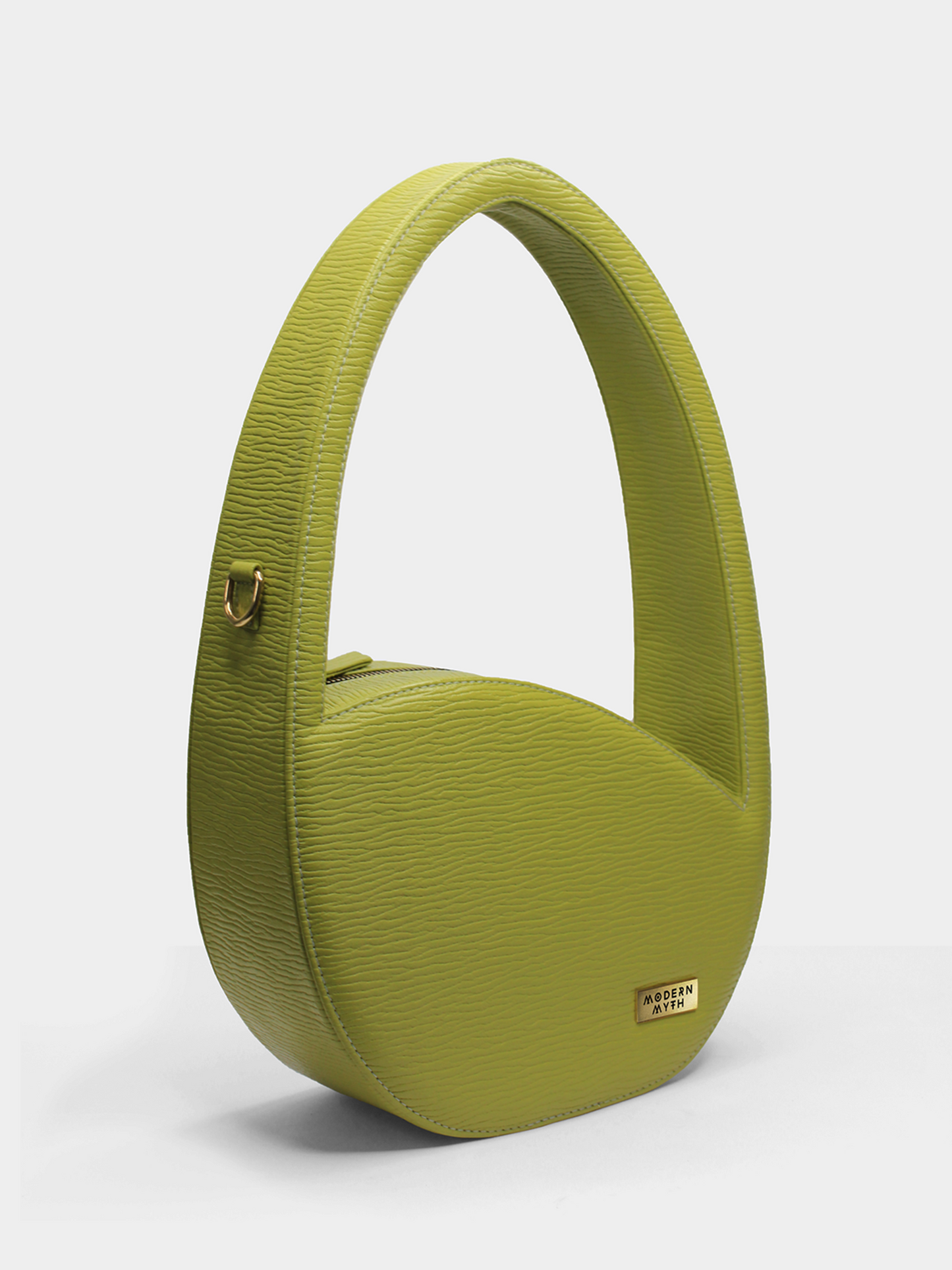 LUNA Lime Green Ribbed Oval Shaped Handbag | Modern Myth