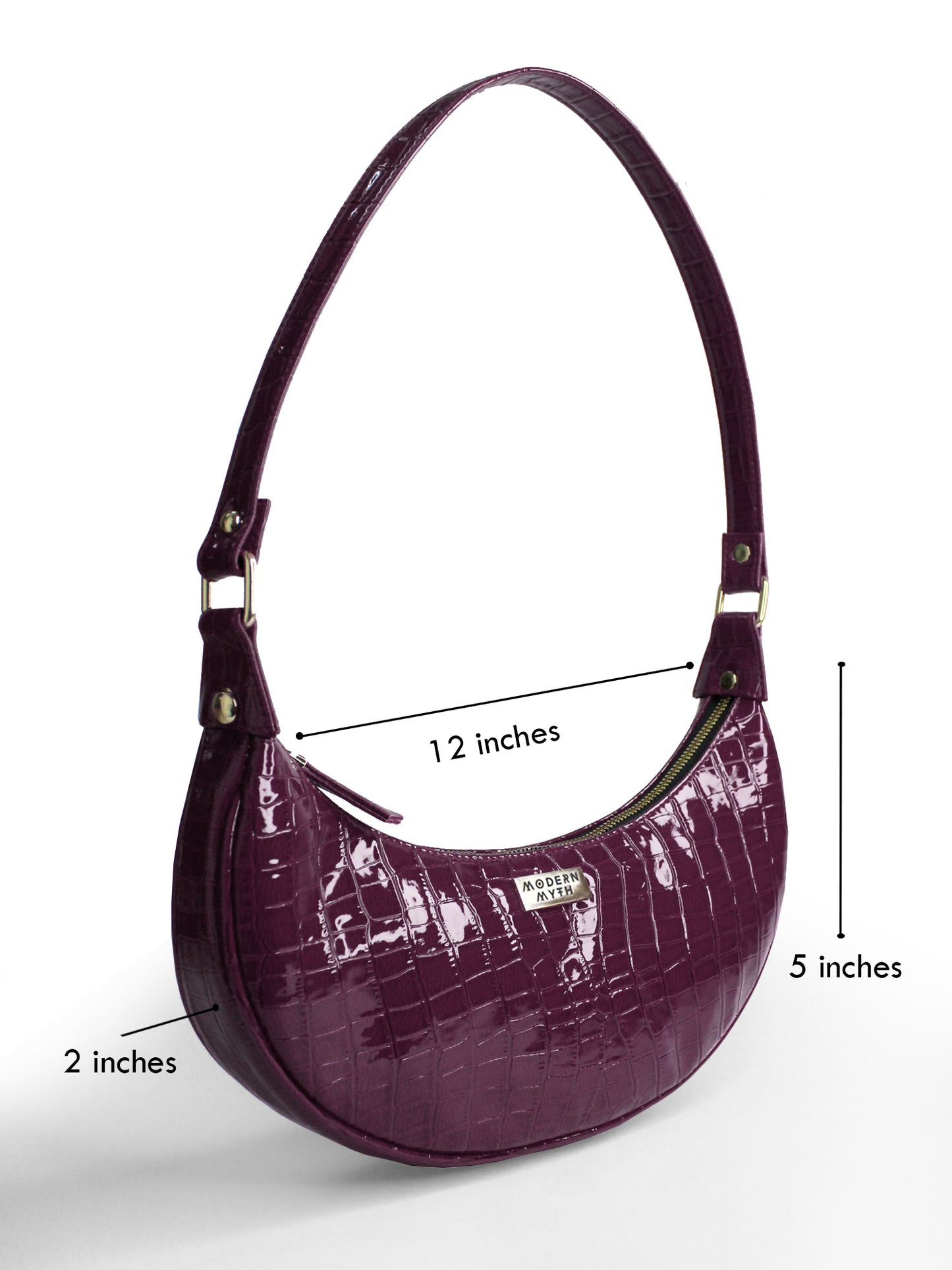 Purple Croco Half Moon Baguette Shoulder Bag | Modern Myth