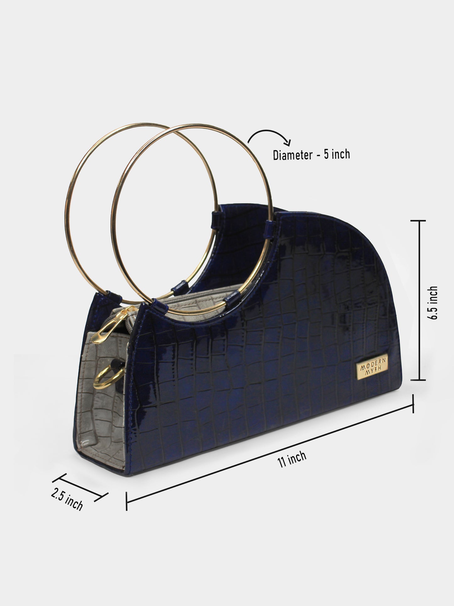 DAWN Blue Croco Finish Semi Circle Ring Handbag| Modern Myth