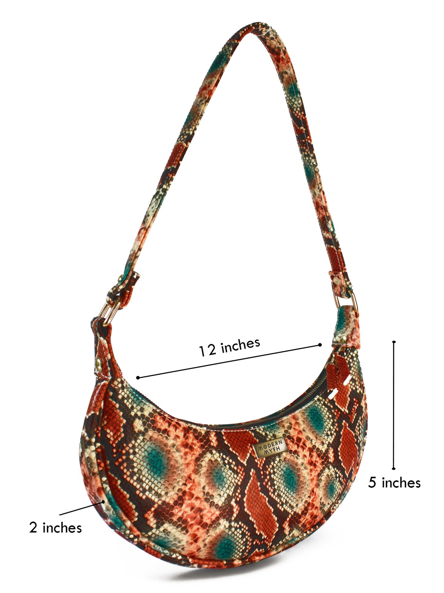 Orange Snake Print Half Moon Baguette Shoulder Bag | Modern Myth