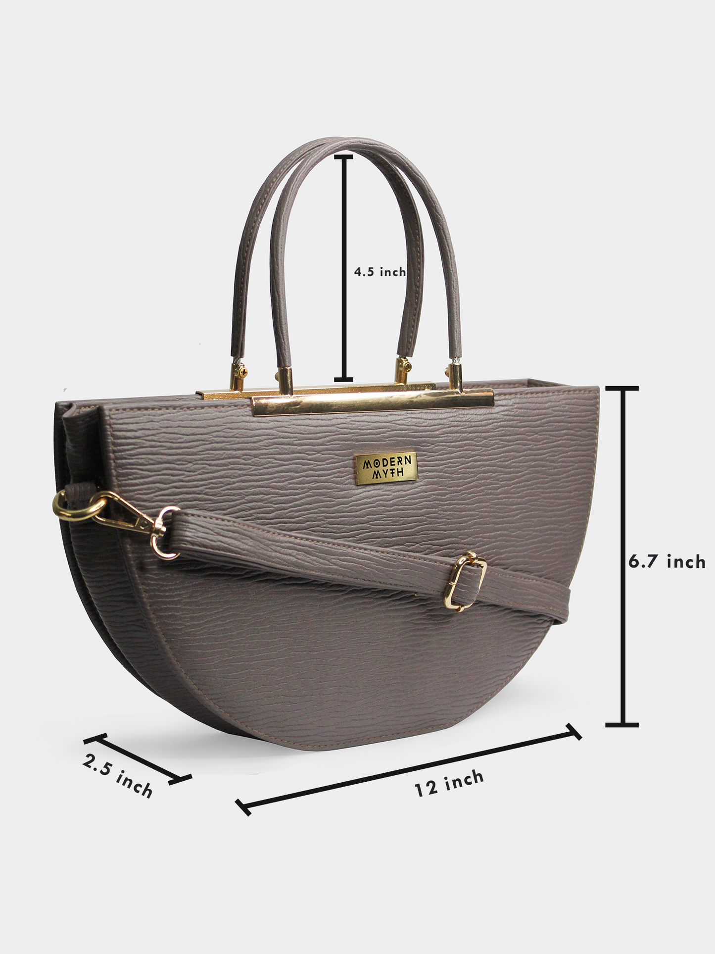 HEMI Grey Ribbed Half Moon Shaped Handbag | Modern Myth