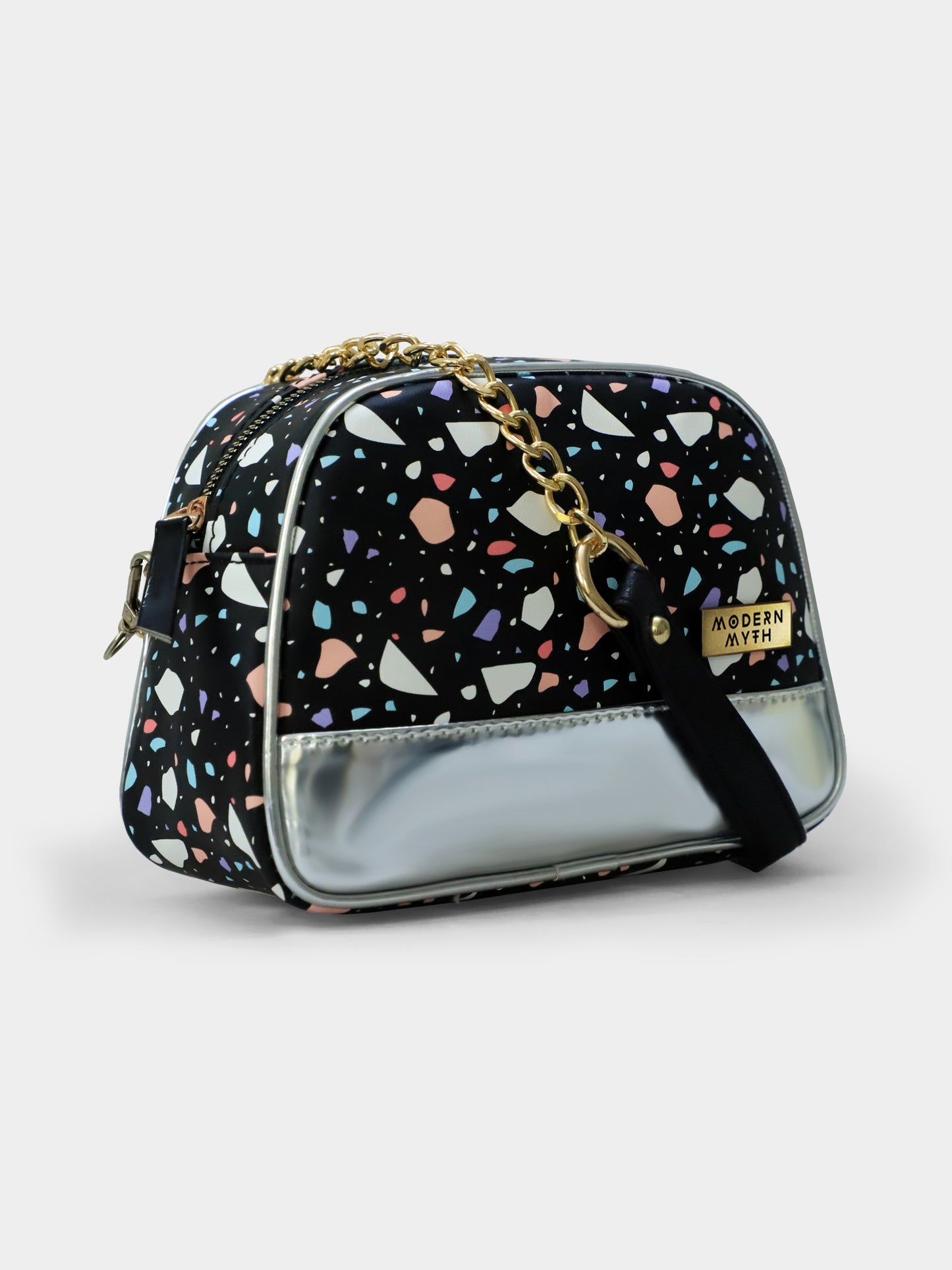 Black & Silver Marble Dome Crossbody Bag | Modern Myth
