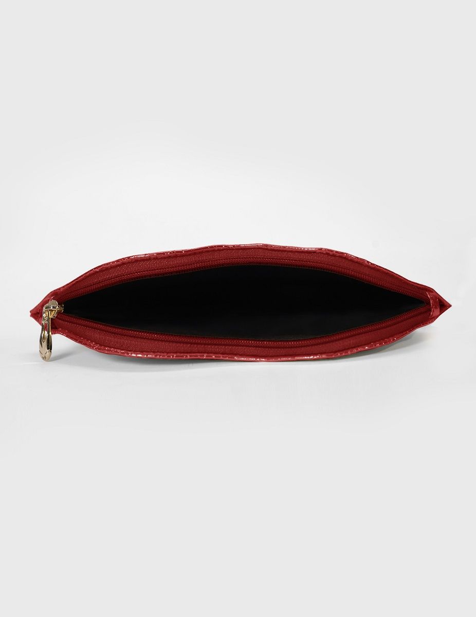Textured Red Lips Shaped Metallic Makeup Pouch | Modern Myth