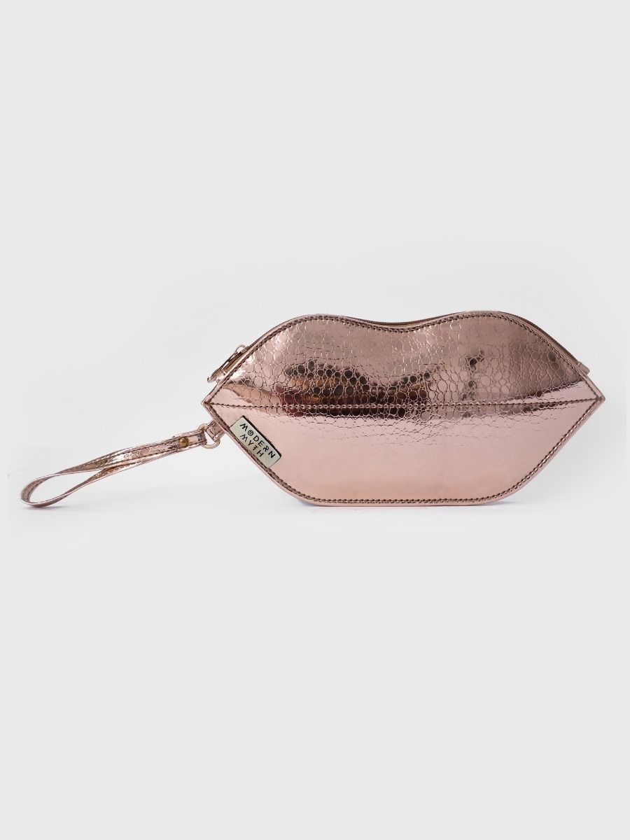Pebbled Rosegold Lips Shaped Makeup Pouch | Modern Myth