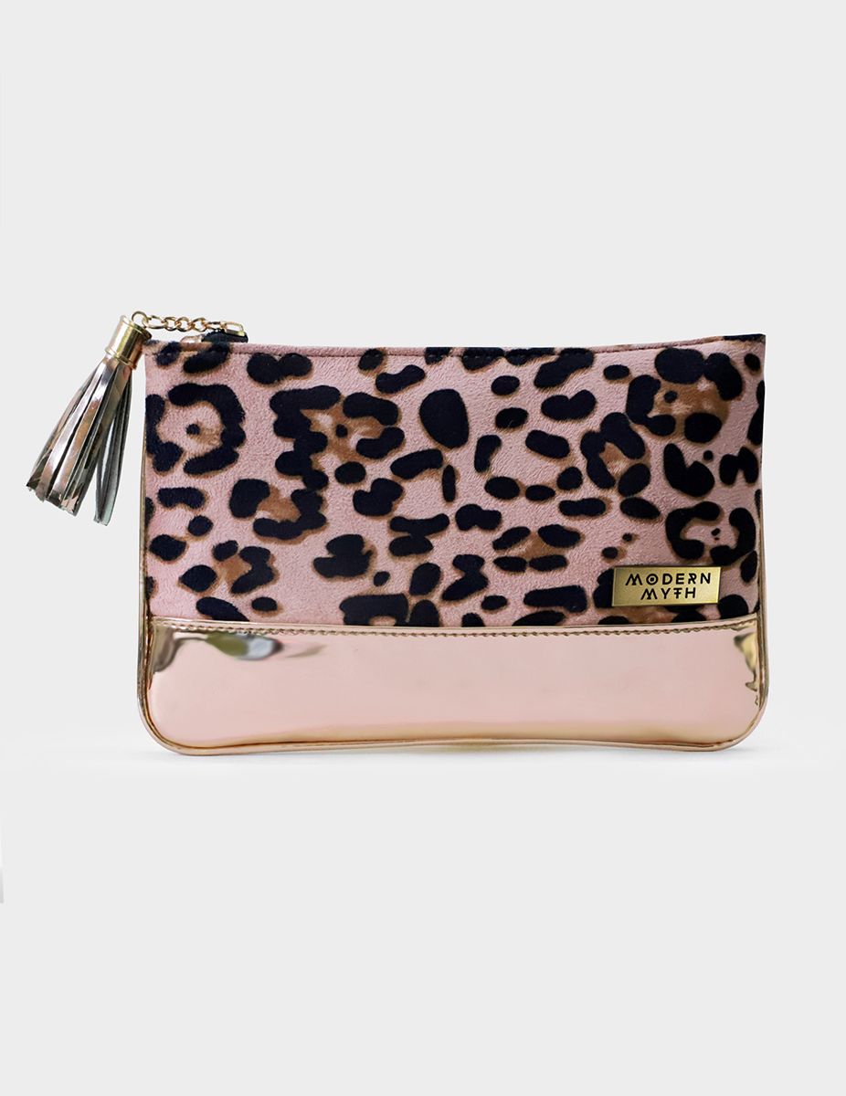 Chirpy Cheetah Printed Pink & Rosegold Carry-All Pouch | Modern Myth