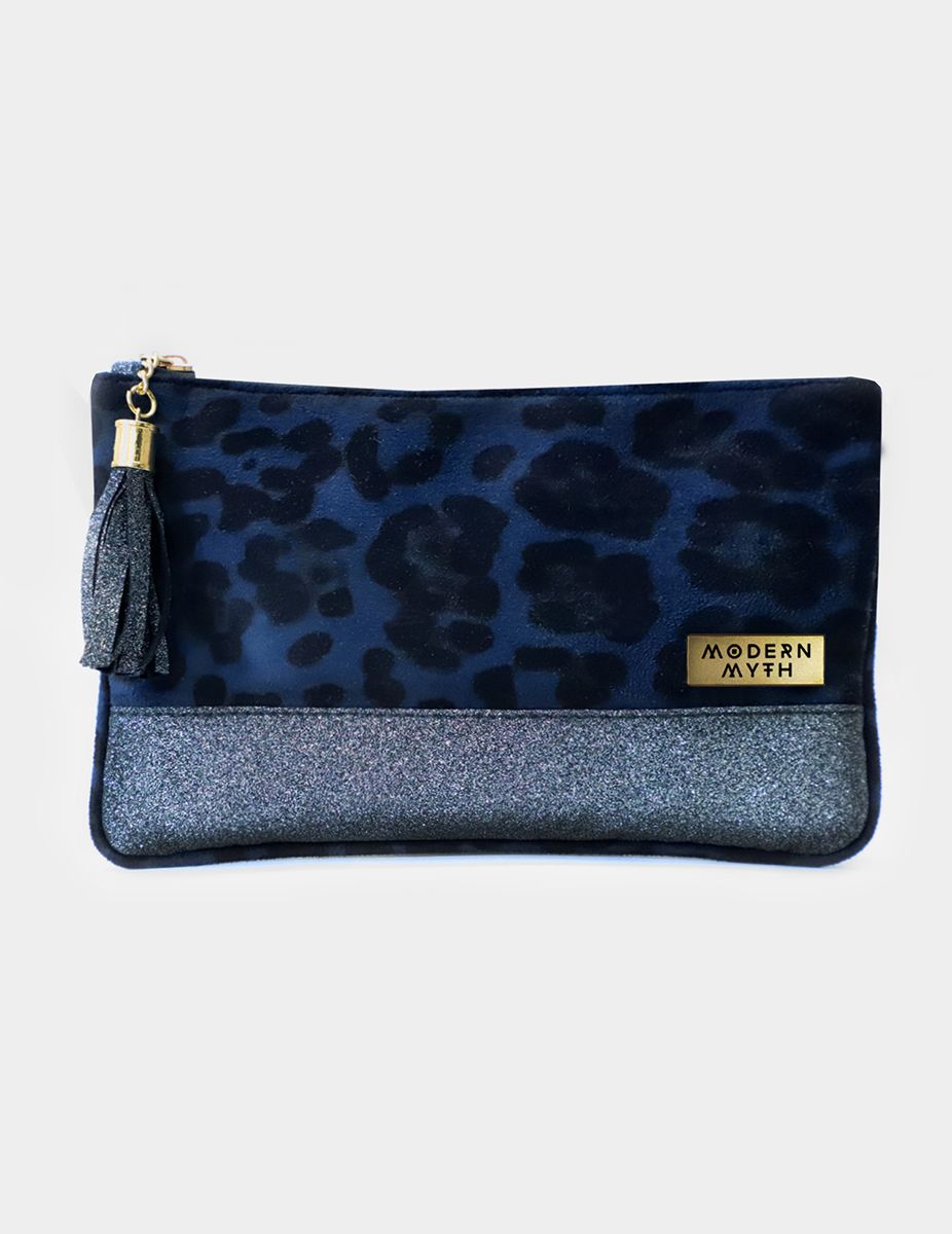 Cheetah Stardust Printed Blue & Glitter Carry-All Pouch | Modern Myth