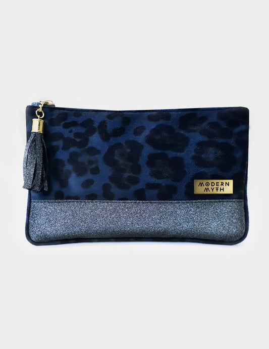 Cheetah Stardust Printed Blue & Glitter Carry-All Pouch | Modern Myth