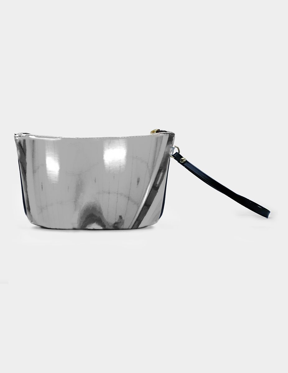 Bow Checks Silver Black Cosmetics Makeup Pouch | Modern Myth