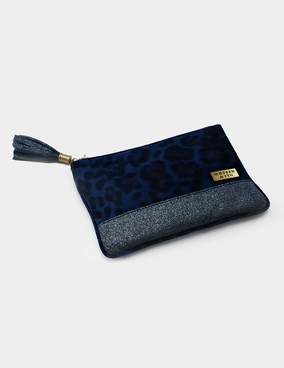 Cheetah Stardust Printed Blue & Glitter Carry-All Pouch | Modern Myth