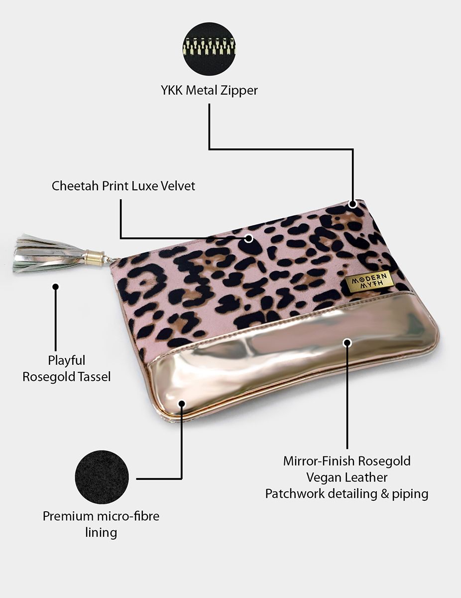 Chirpy Cheetah Printed Pink & Rosegold Carry-All Pouch | Modern Myth