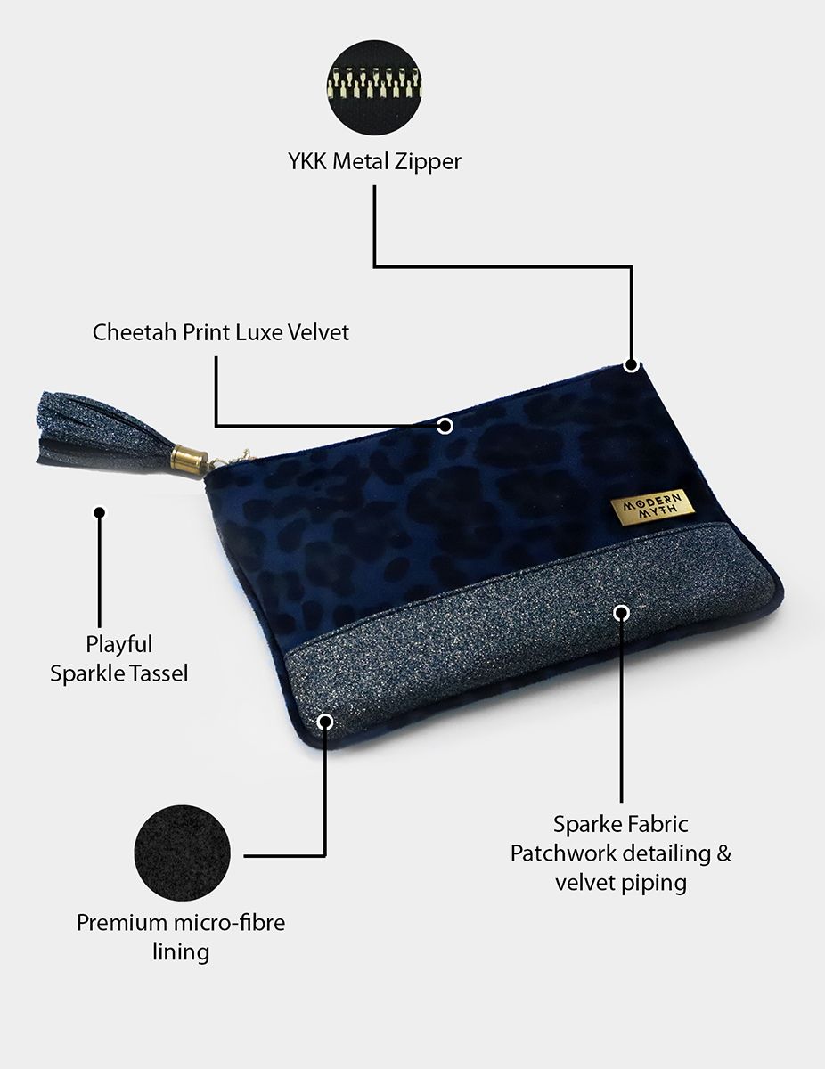 Cheetah Stardust Printed Blue & Glitter Carry-All Pouch | Modern Myth